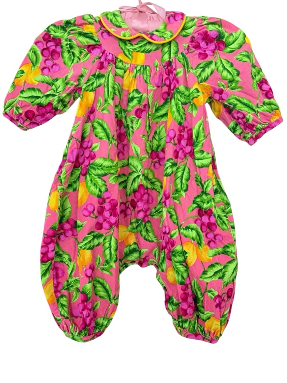 WEE CLANCY Vintage Girl’s Corduroy Fruit Print Romper Size 18M